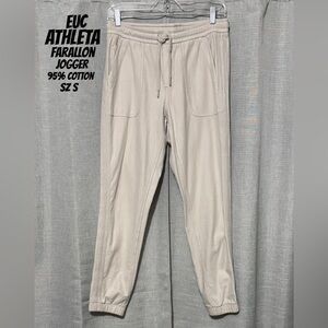 Athleta Farallon Jogger-Sz 2-95% Cotton-Ecru Off White-Ribbed Cuff-Pockets-EUC